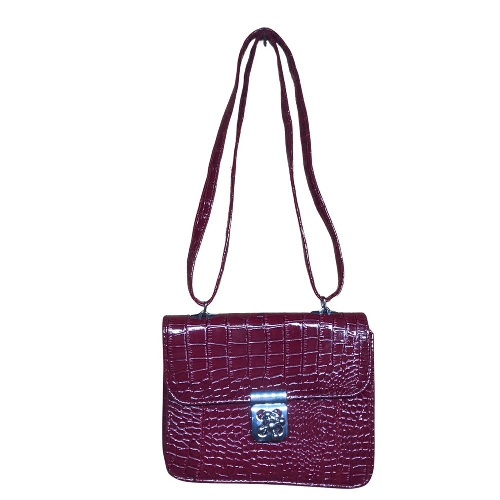 Red Cross Body Bag Purse reptile skin Faux Leather anchor latch (21)